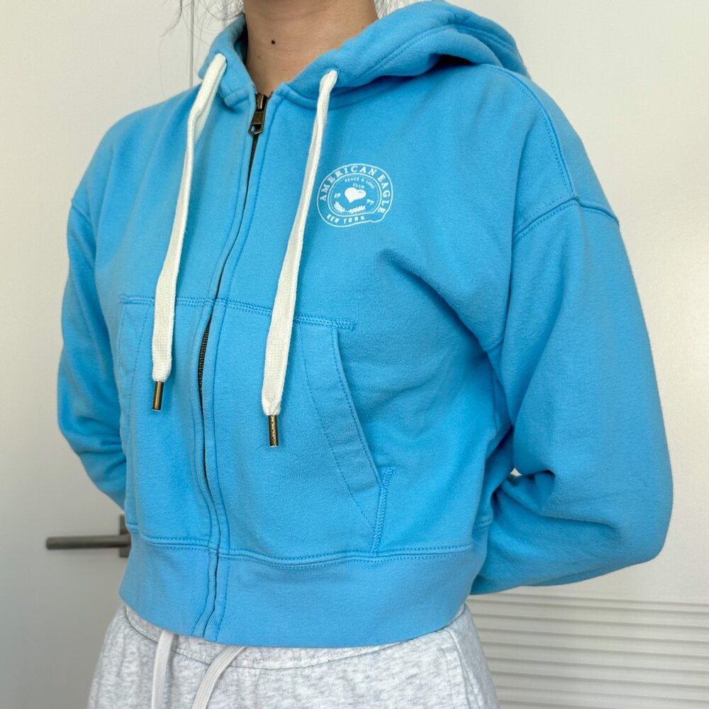 Zip-up Hoodie in aqua blue — size S